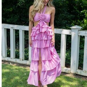 Pink Ruffled Halter Dress